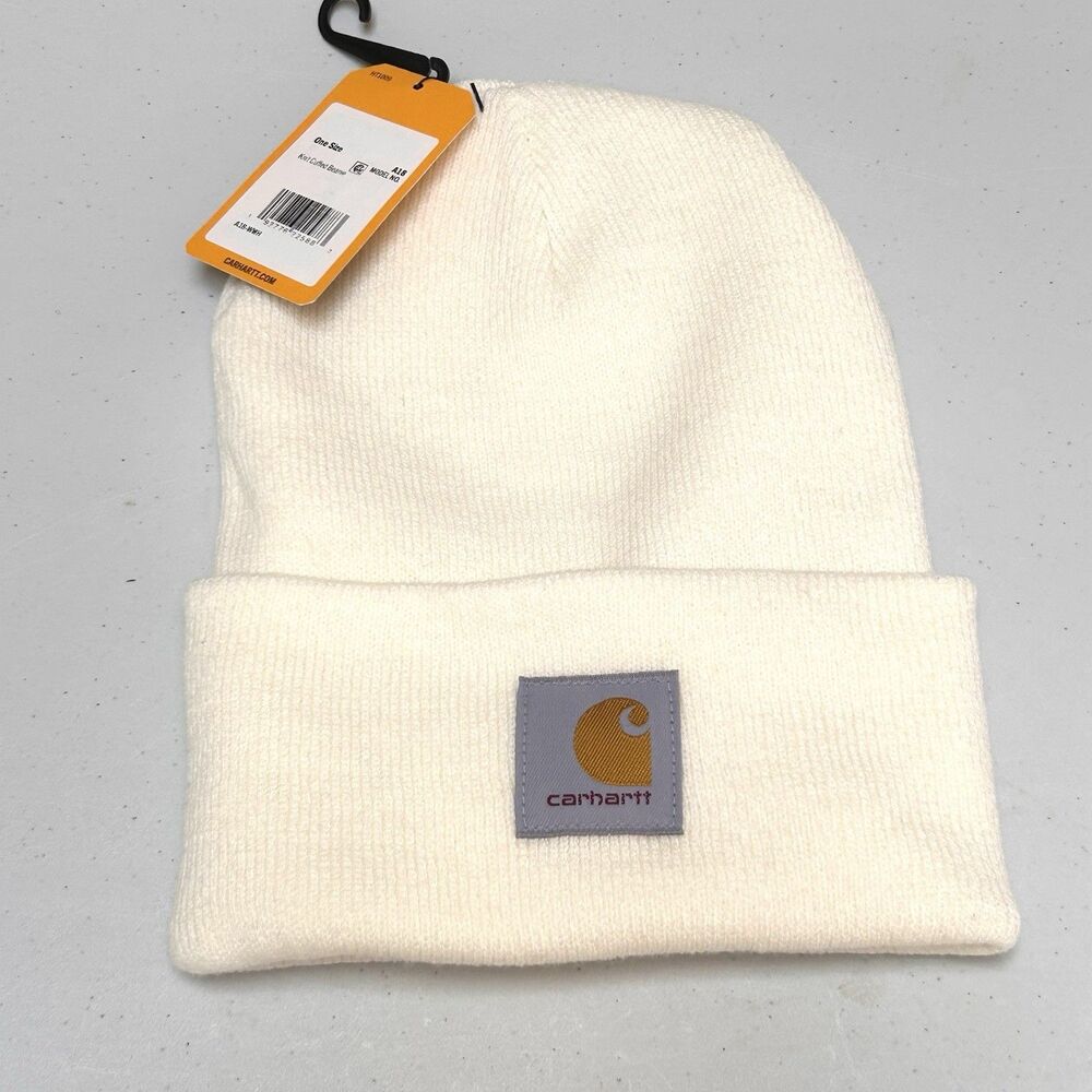 Carhartt A18 Knit Cuffed Beanie White Ivory Watch Cap Logo NWT
